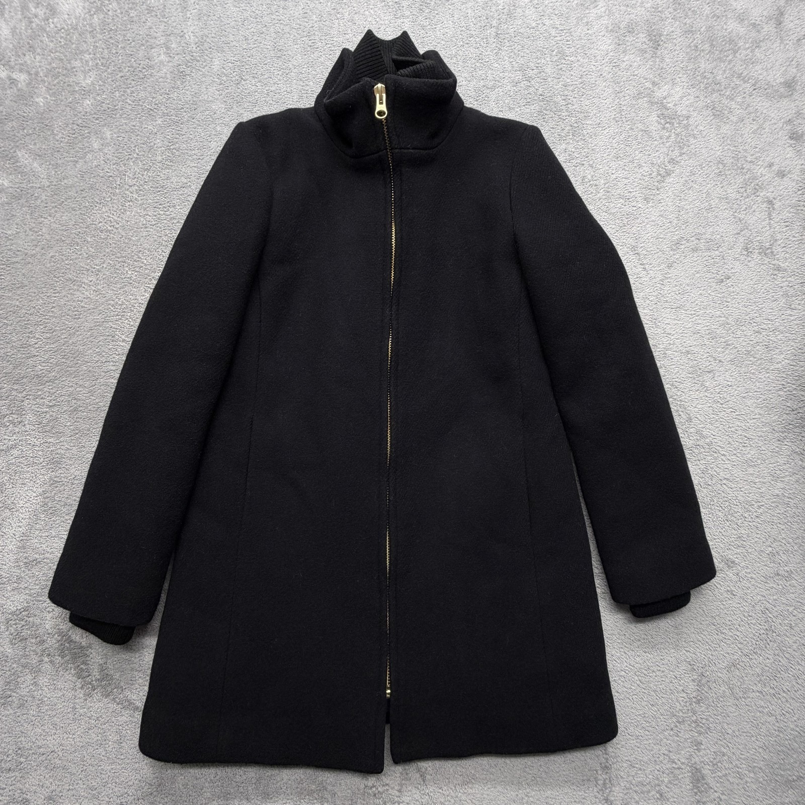 J.Crew Coat Womens 2 Black Mid-Length Overcoat Full Zip Lined Pockets Wool